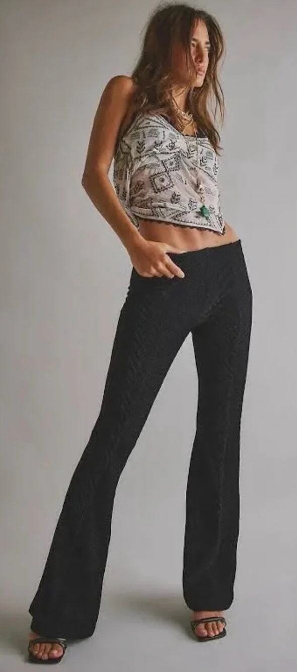 FREE PEOPLE Penny Ribbed Velvet Flared Pull On Pant in Black Size S
